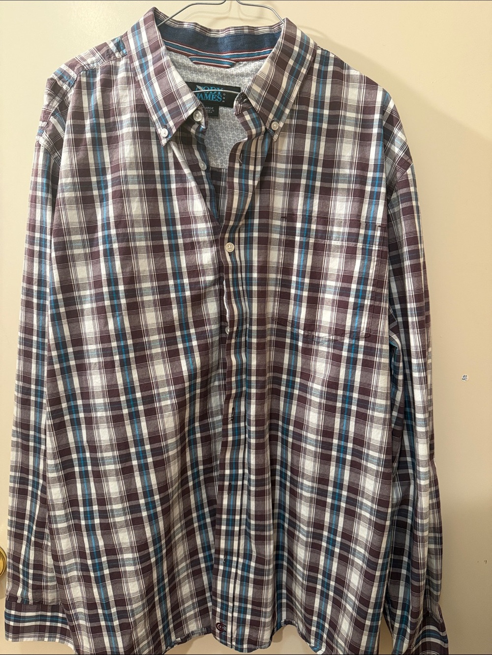 Men's Plaid Button-Down Shirt in Burgundy & Blue by Lands' End